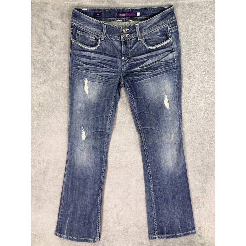 Vigoss Jeans Womens 9 Blue Bootcut Medium Wash Low Rise Double Button Stretch